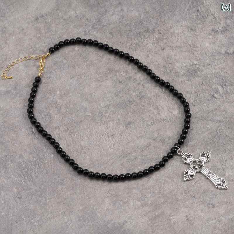 ネックレス ゴシック レディース アクセサリー 装飾品 セット クロス ハンギング スクエア ビーズ スト リング 鎖骨 チェーン ダーク サブカルチャー シルバー