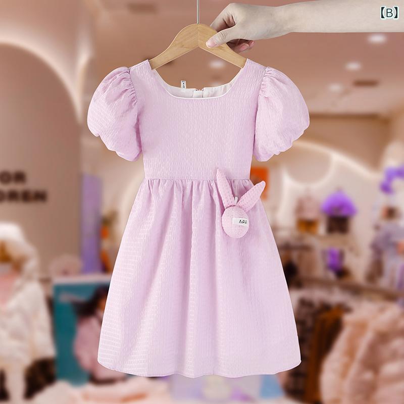 夏 キッズ ワンピース ガールズ ドレス 子供服 西洋 少女 ウサギ 薄手 氷 絹 プリンセス