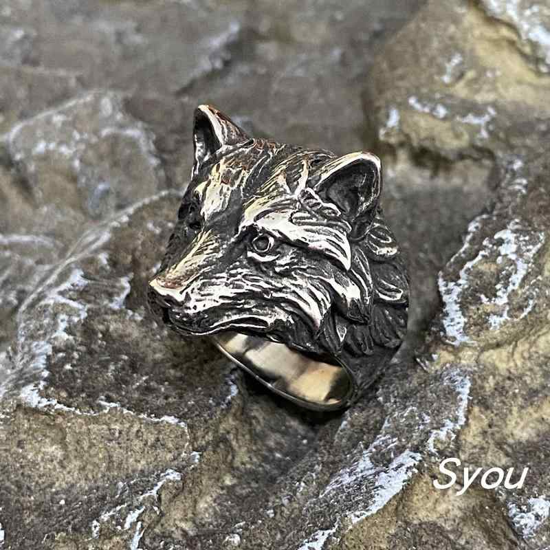指輪 アニマル ダイアウルフ チタン スチール リング レトロ パンク ロック メンズ ジュエリー アクセサリー ユニセックス