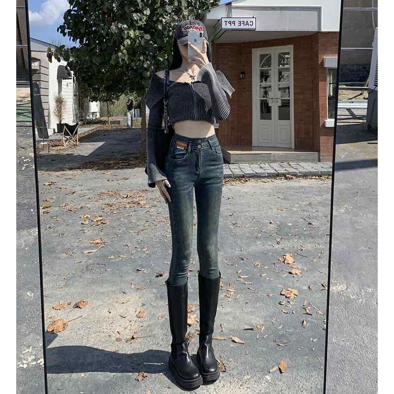 パンツ デニムパンツ レディース ストレッチ スキニー ジーンズ 女性 秋 ブレスト セメント グレー ハイウエスト ペンシル 裾細