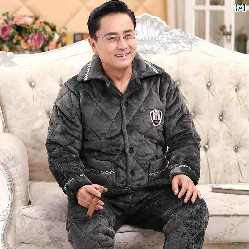 メンズ 秋 冬 パジャマ ナイトウェア ルームウェア パジャマ コーラル フリース 厚く 暖かい フランネル ホーム 服 お父さん スーツ 2