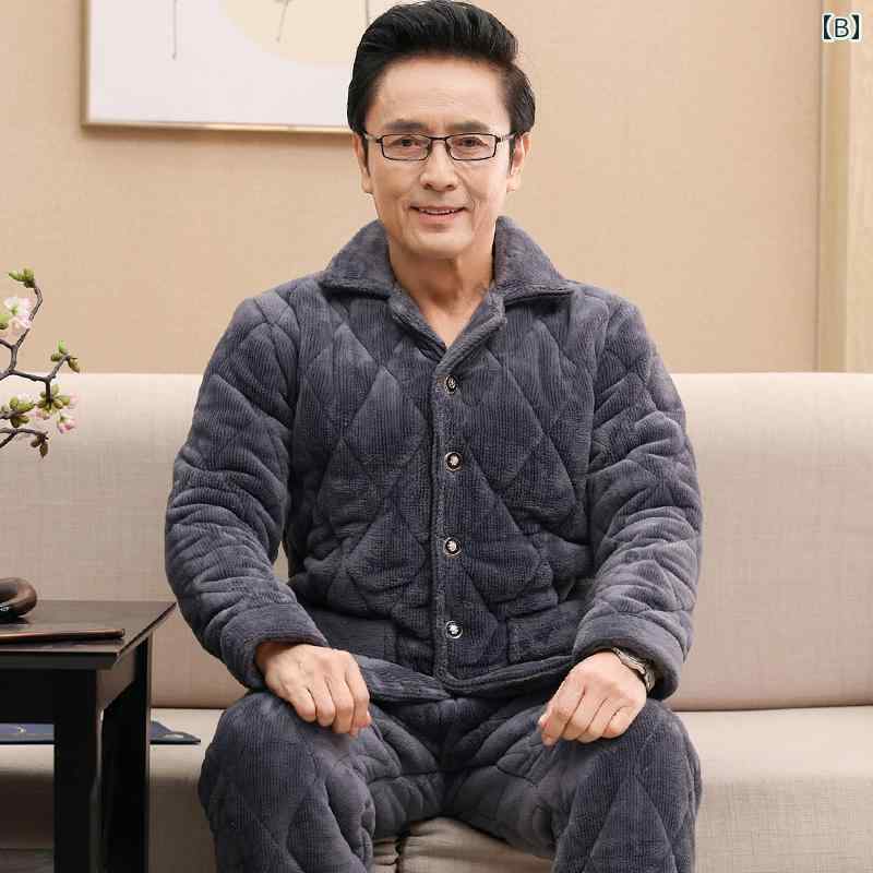 メンズ 秋 冬 パジャマ ナイトウェア ルームウェア パジャマ コーラル フリース 厚く 暖かい フランネル ホーム 服 お父さん スーツ 3