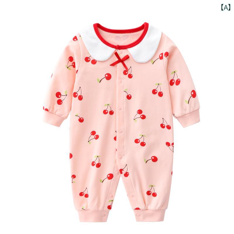 ロンパース かわいい 春秋 リトル チェリー ジャンプ スーツ 長袖 新生児 服 秋 コットン 秋 ロンパース 女 赤ちゃん 0から 1歳