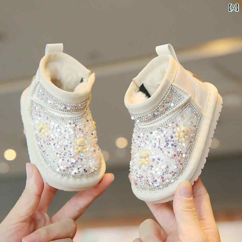 靴 シューズ 靴 スノーブーツ キッズ 女児 赤ちゃん 幼児 ベルベット 綿靴 柔らかい 底 子供靴 ベビー ..