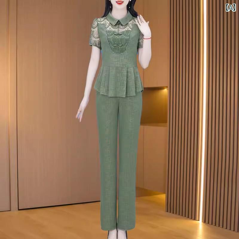 レディース セットアップ チャイナ風 スーツ レディース 夏 ファッション 涼感 母 2点 セット