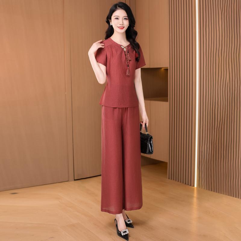 レディース セットアップ トップス スーツセット パンツ ズボン ロング スリム モダン 涼感 フィット 豪華感 エレガント 婦人服 清楚 夏秋 レディース