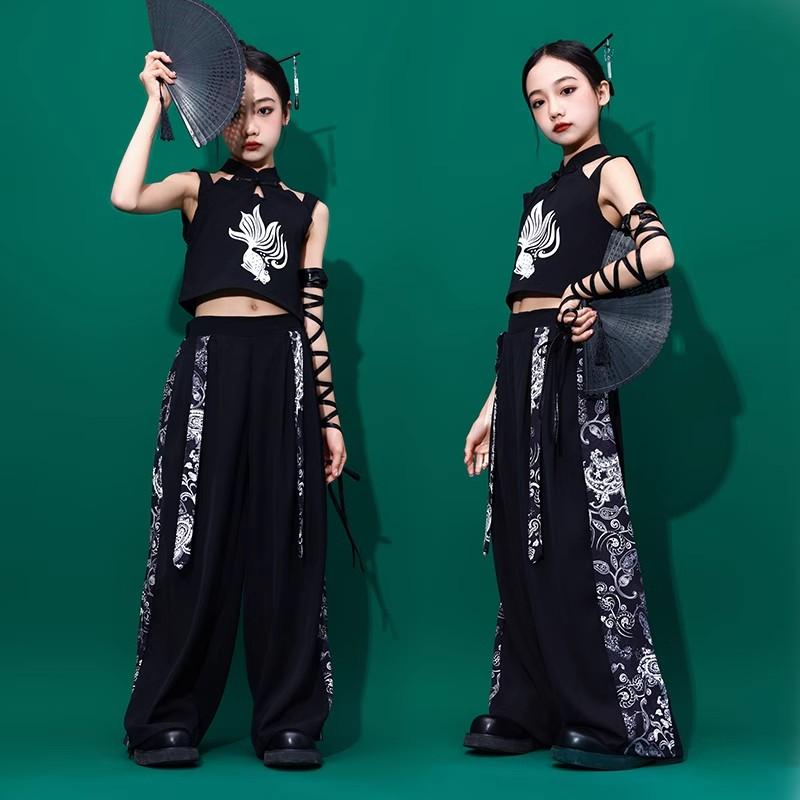 子供服 女の子 Tシャツ キャミソール へそ出し パンツ チャイナ風 コスチューム バンド ダンス ヒップホップ ストリート系 パフォーマンス 衣装 クール かっこいい キッズ