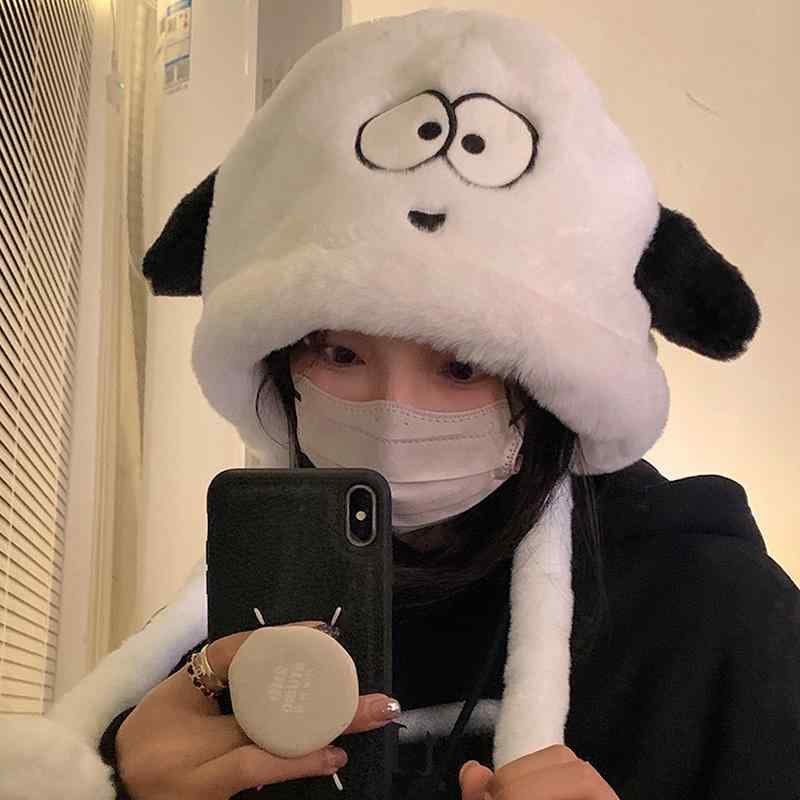 帽子 秋冬 レディース かわいい 子犬 耳保護 ぬいぐるみ 厚手 暖かい カップル プルオーバー 学生