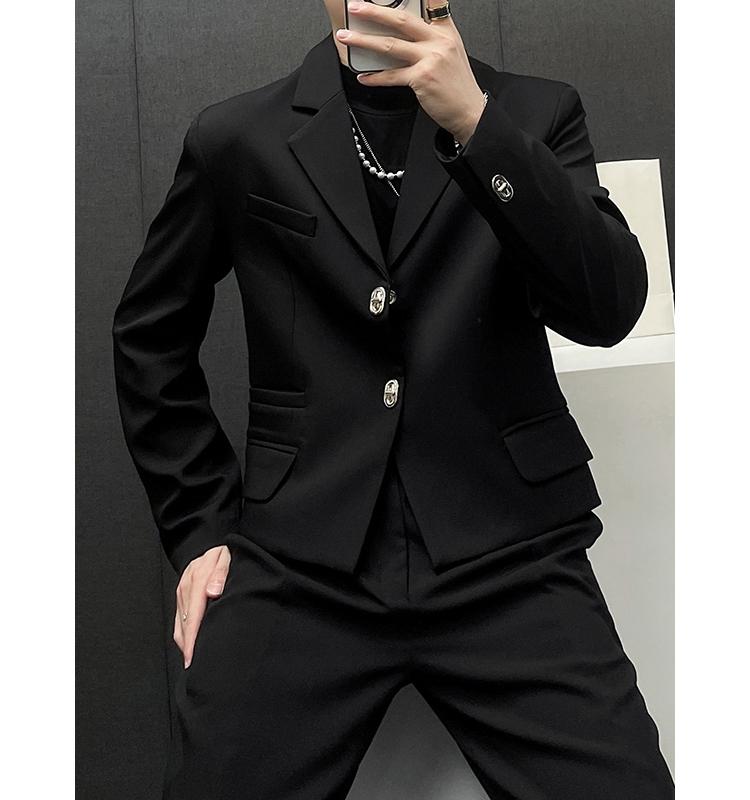 ジャケット メンズ おしゃれ着 秋 ショート スモール スーツ カジュアル メタル バックル スーツ ジャケット シングルブレスト
