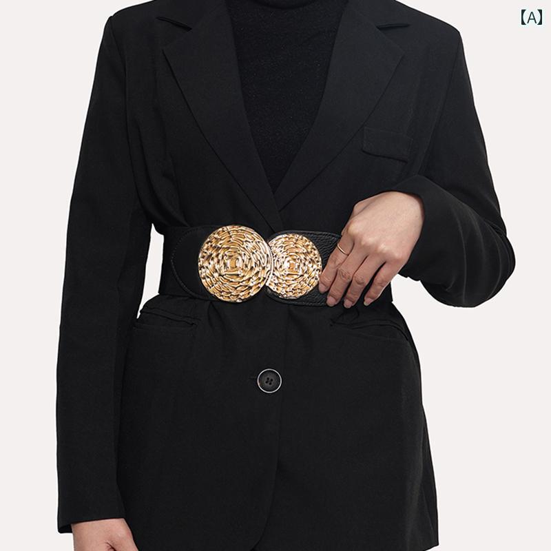 レディース カジュアル コート ベルト おしゃれ アメリカ ファッション ガードル ラウンド ボタン セーター 装飾 弾性 エクストラワイド