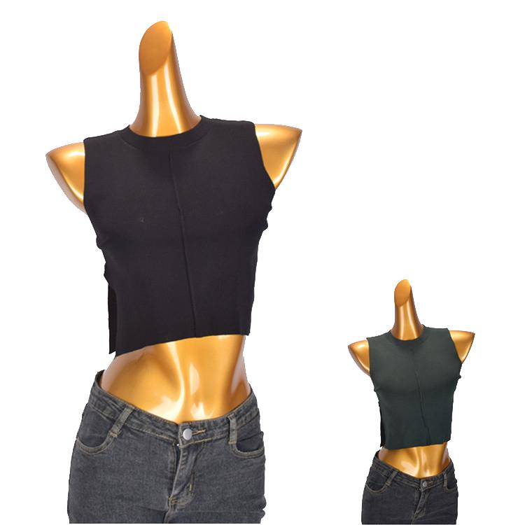 トップス レディース ファッション ハーフ タートルネック 無地 冷感 ニット ベスト 夏 スリムフィット ショート インナー ノースリーブ スリット チョッキ