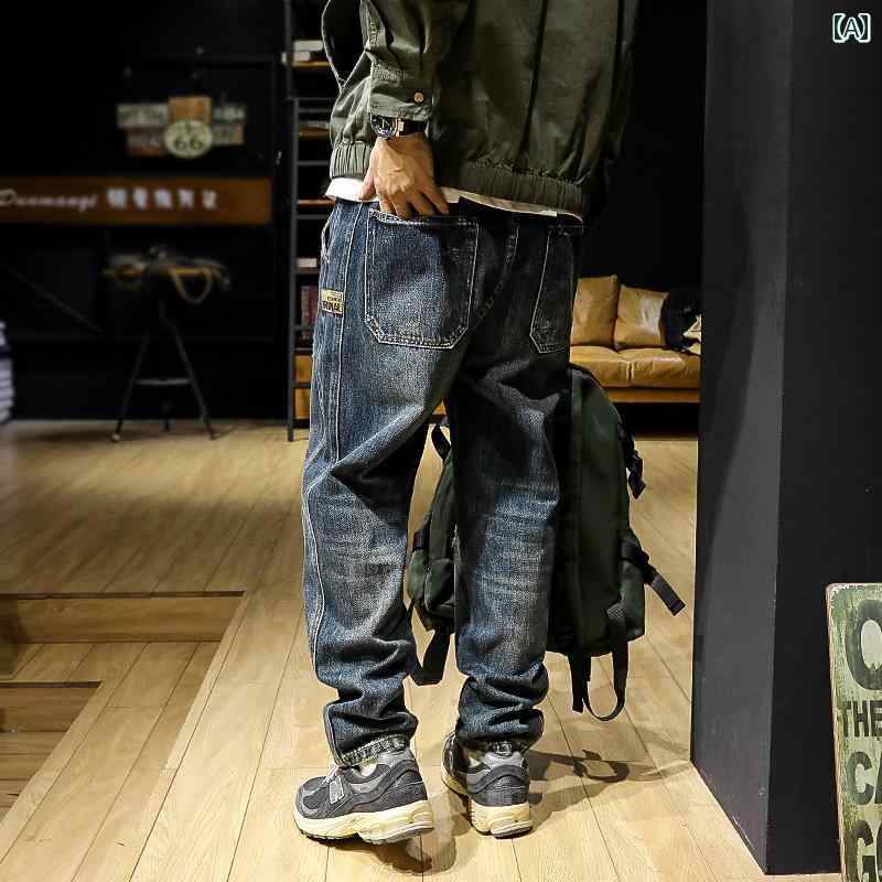 メンズ デニム ロングパンツ 大きめサイズ ストレート ワイド アメリカン アメリカン ストリート おしゃれ かっこいい 履きやい 快適 イベント フェス レジャー アウトドア キャンプ パフォーマンス ワーク 作業着