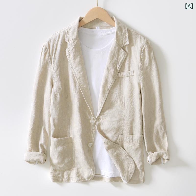 Rakuten - メンズ ファッション 男性用 ビジネス カジュアル フラット リネン スーツ 春秋服 芸術的 ゆったり リネン スーツ