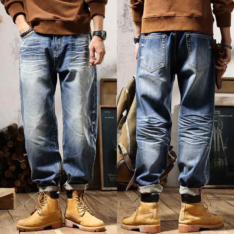 樂天商城 - デニムパンツ メンズ おしゃれ着 Gパン カジュアル シンプル ストレート レッグ ジーンズ レトロ ブルー ワイドレッグ ダッド パンツ