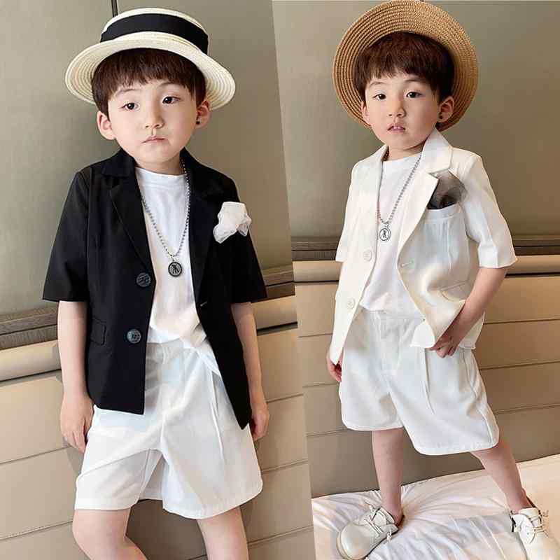 子供服 キッズ スーツ セット 男の子 おしゃれ ショート 夏 カジュアル ストリート パフォーマンス 衣装 韓国 シンプル モノクロ ボーイズ おかけ