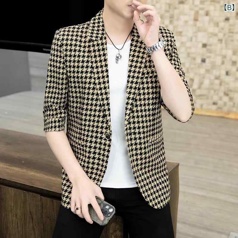 夏ジャケット ブレザー 七分袖 夏 スリム スタイリッシュ カジュアル クール 通学 レジャー メンズ