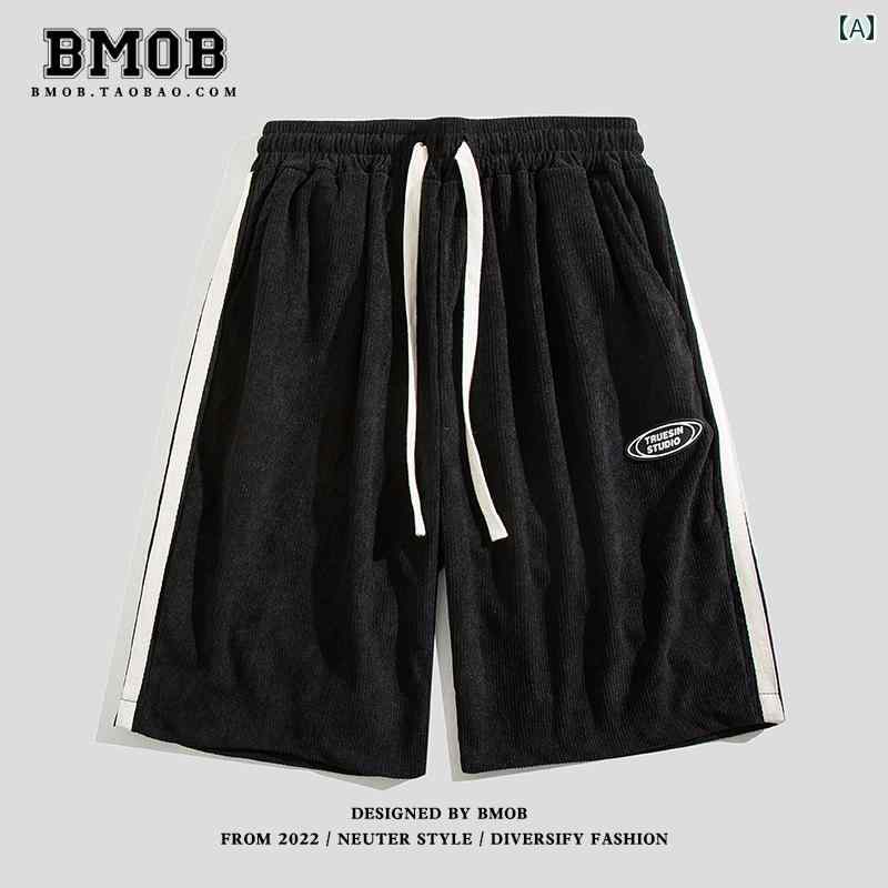 Rakuten - メンズ 夏 カジュアル パンツ バスパン ハーフ ランニング トレーニング コーデュロイ スプライシング ウェブ ショーツ イン 五分丈 バスケットボール スポーツ