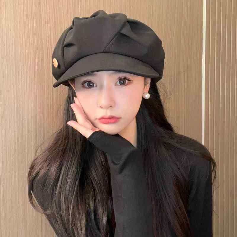 Hats - キャスケット帽 春秋 レディース シンプル プリーツ クラウドハット 顔見せ 大きめ頭囲 ファッション アヒルの舌 ベレー帽