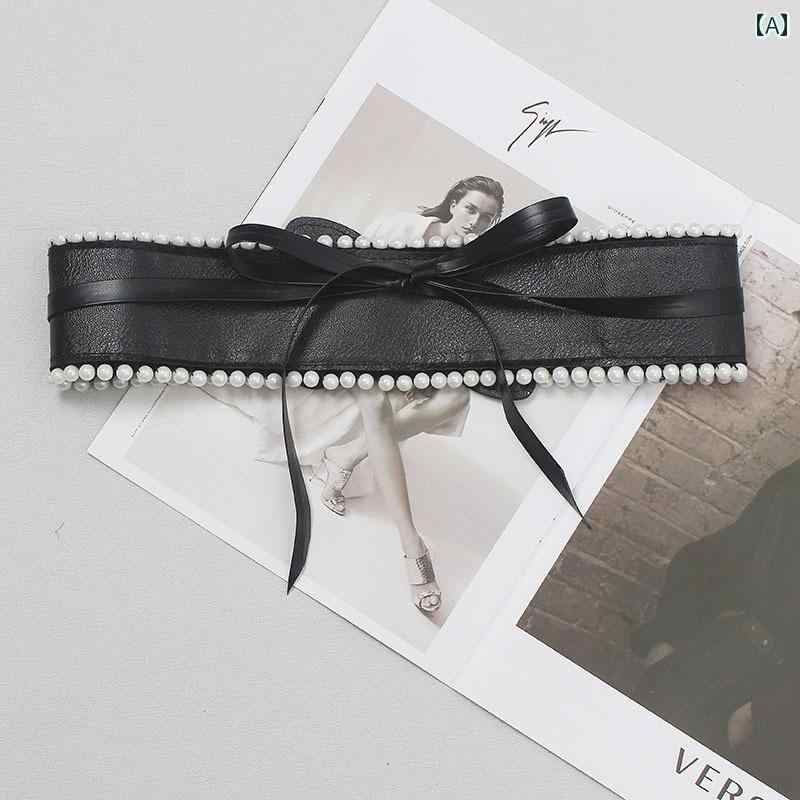 レディース 装飾 ドレス ワイド ベルト 幅広 ウエストマーク 黒 スカート ファッション フリル レース ..