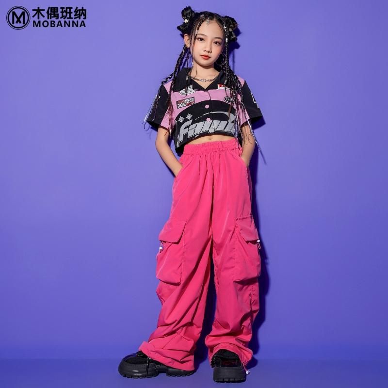 子供服 女の子 Tシャツ へそ出し パンツ コスチューム バンド ダンス ヒップホップ ストリート系 パフ..