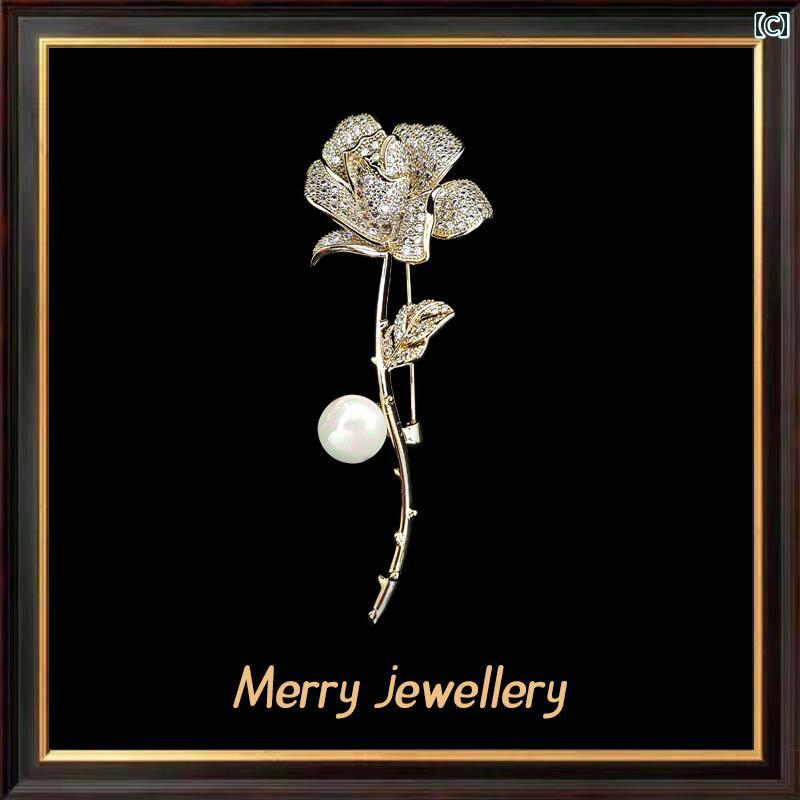 セキュアデポのブローチ ラインストーン 白 バラ パール キラキラ 豪華感 レディース アクセサリー スーツ 飾り コサージュ 精巧 ペア おそろい 親子 母娘 華やか 立体 パーティ セレモニー プレゼント｜アングル3