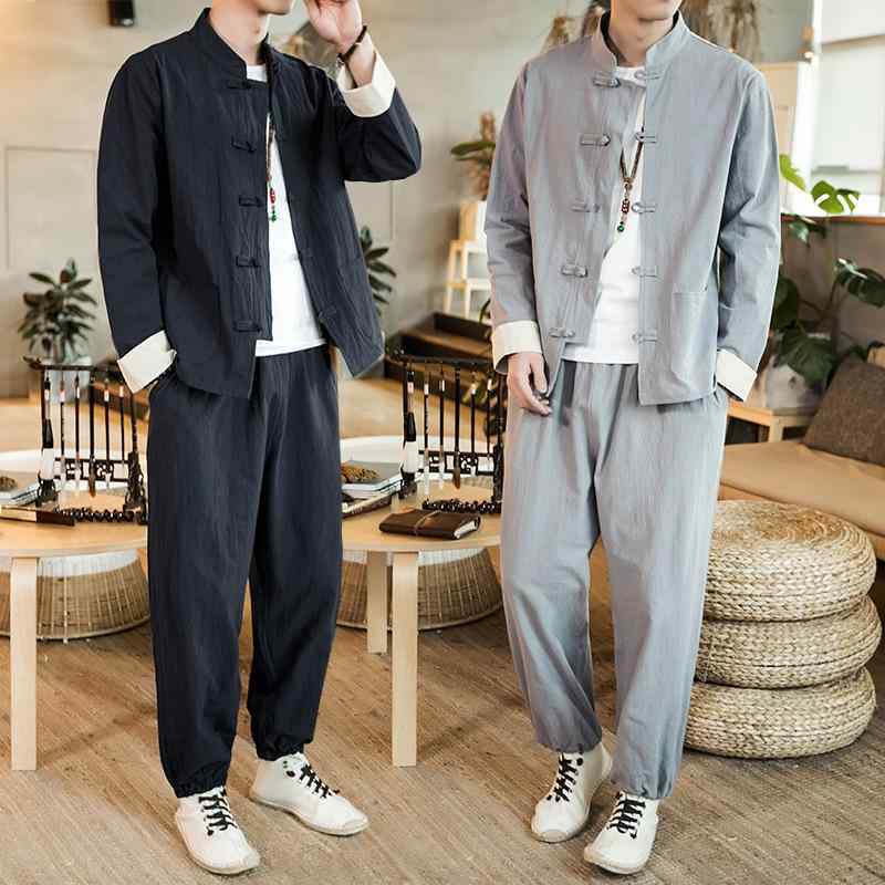 ジャケット メンズ 中華風 唐 スーツ 中華風 紳士服 綿麻 茶 瞑想 服 レトロ 庶民 服 チュニック スーツ