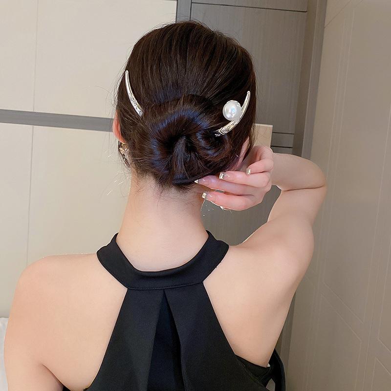 レディース パール ワックス ムーン 夏 シルバー チャイナ風 メタル ヘアピン ボール ヘッド バンド