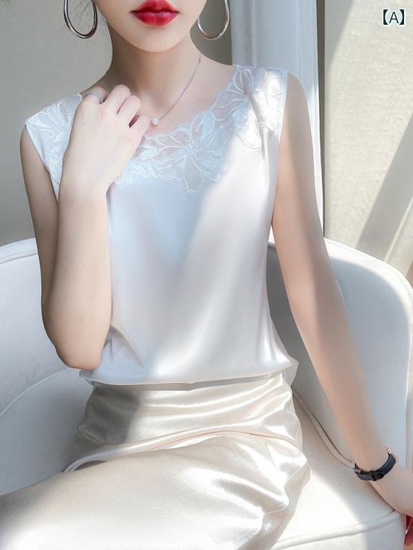 レディース 夏 ノースリーブ シャツ スタイリッシュ ファッション ハイエンド 春 キャミソール 女性 ベスト V ネックサマー レース トップス