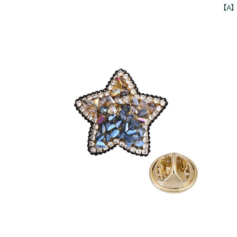 アクセサリー レトロ クリスタル 五芒星 襟ピン バックル スーツ 襟 花 露出 防止 ピン