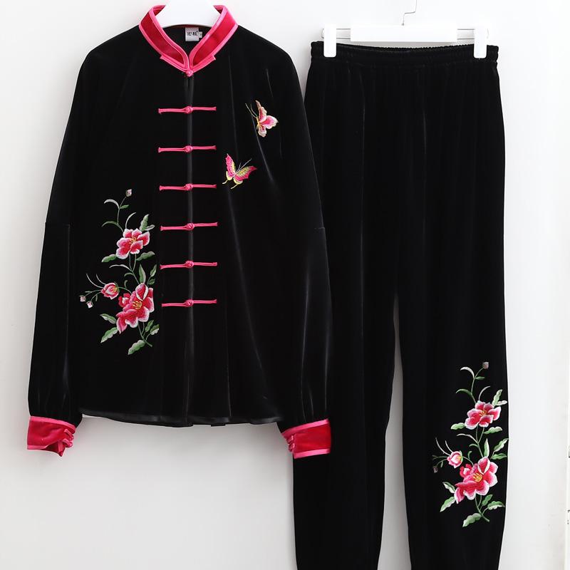 カンフー服 太極拳 体操 スポーツウェア トレーニングウェア 起毛 中国 練習 競技 パフォーマンス エレガント レディース