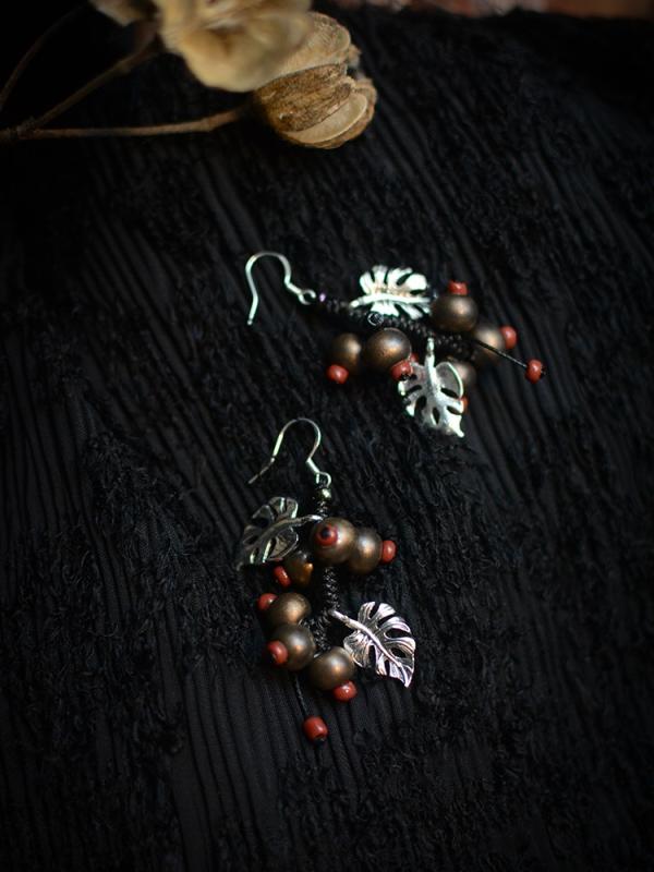 ピアス かわいい レディース アクセサリー レトロ ゴールド ローズ フォレスト シリーズ セラミック 編組 イヤーフック フレンチ レトロ エレガント ピアス 耳飾り