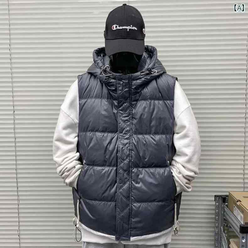 トップス ジャケット メンズ 屋外 アウトドア 冬 フード付き パーカー カラーマッチング 厚手 暖かい ベスト ファッション ベスト 綿