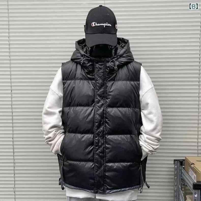 トップス ジャケット メンズ 屋外 アウトドア 冬 フード付き パーカー カラーマッチング 厚手 暖かい ベスト ファッション ベスト 綿