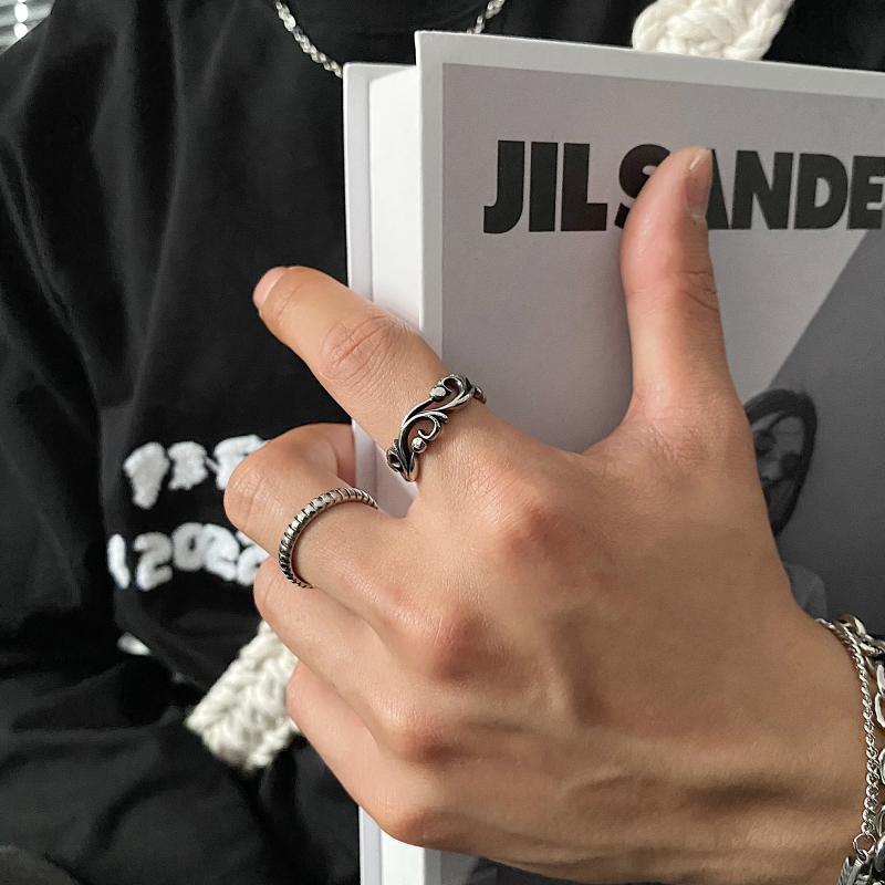 リング アクセサリー メンズ テクスチャー レトロ 特殊状 レトロ アンティーク シルバー カップル クール チタン鋼