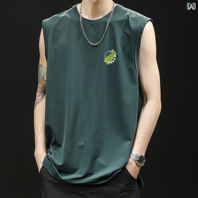 ノースリーブ メンズ ストリート バスケ スポーツ ベスト ゆったり 薄氷 Tシャツ ハードル フィットネ..