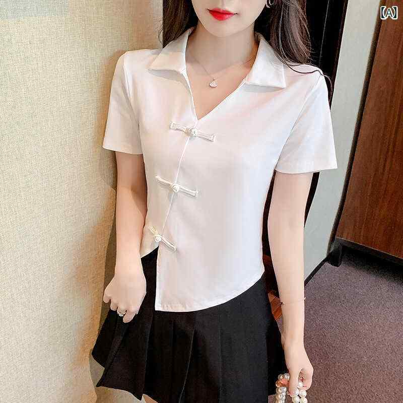 スパ フットバス スーツ マッサージ レディース チャイナ風 半袖 セットアップ Vネック プリーツスカー..