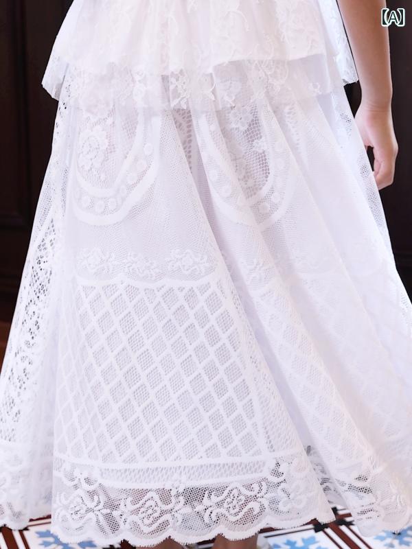 スカート トップス スカート キッズ ファッション 子供服 女の子 夏 スーツ レース マキシ レース 白 プリンセス
