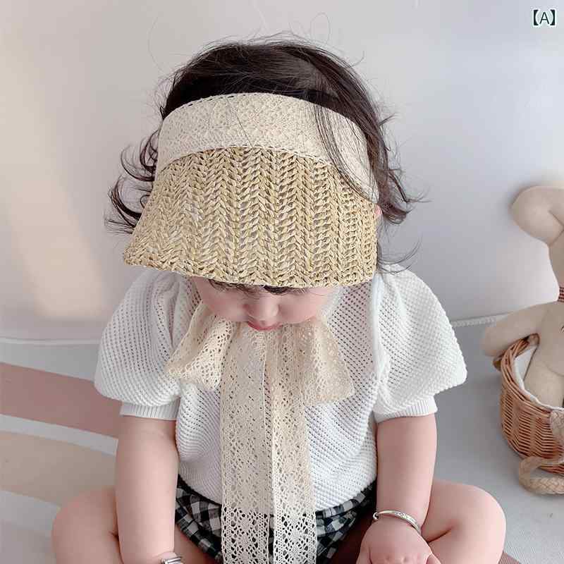 サンバイザー ベビー 帽子 かわいい キャップ ひさし帽 小物 日除け UVカット 草編み 幼児 赤ちゃん 装飾 春夏 屋外 外出 レジャー 幼児 子供 2
