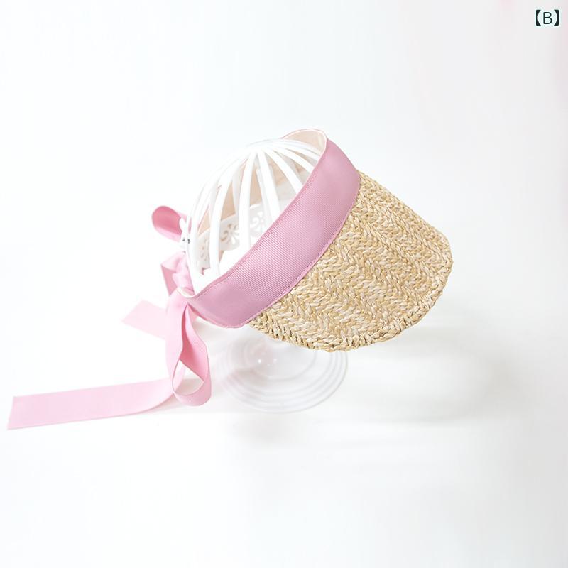 サンバイザー ベビー 帽子 かわいい キャップ ひさし帽 小物 日除け UVカット 草編み 幼児 赤ちゃん 装飾 春夏 屋外 外出 レジャー 幼児 子供 3