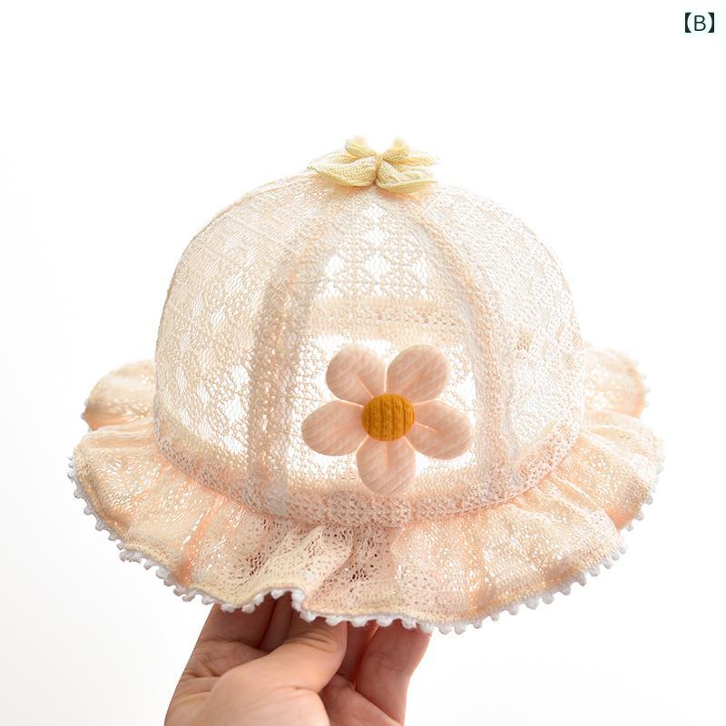 ベビー 赤ちゃん 新生児 子供 夏 レースコットン帽子 UV陽射し対策 頭保護 かわいい おしゃれ 快適 通気性 柔らかい 外遊び 屋外 外出 プレゼント 2