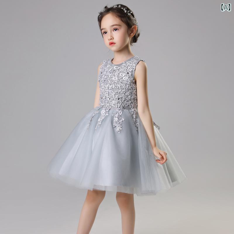 バースデー ドレス 女の子 キッズ イブニングドレス プリンセス ドレス スカート ウェディングドレス ホスト ピアノ パフォーマンス フラワーガール 秋 ショートドレス(3)