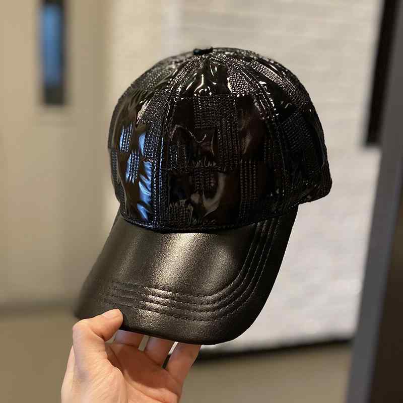 帽子 秋冬 puレザー チェック アヒル キャップ レディース 韓国 ファッション 野球帽