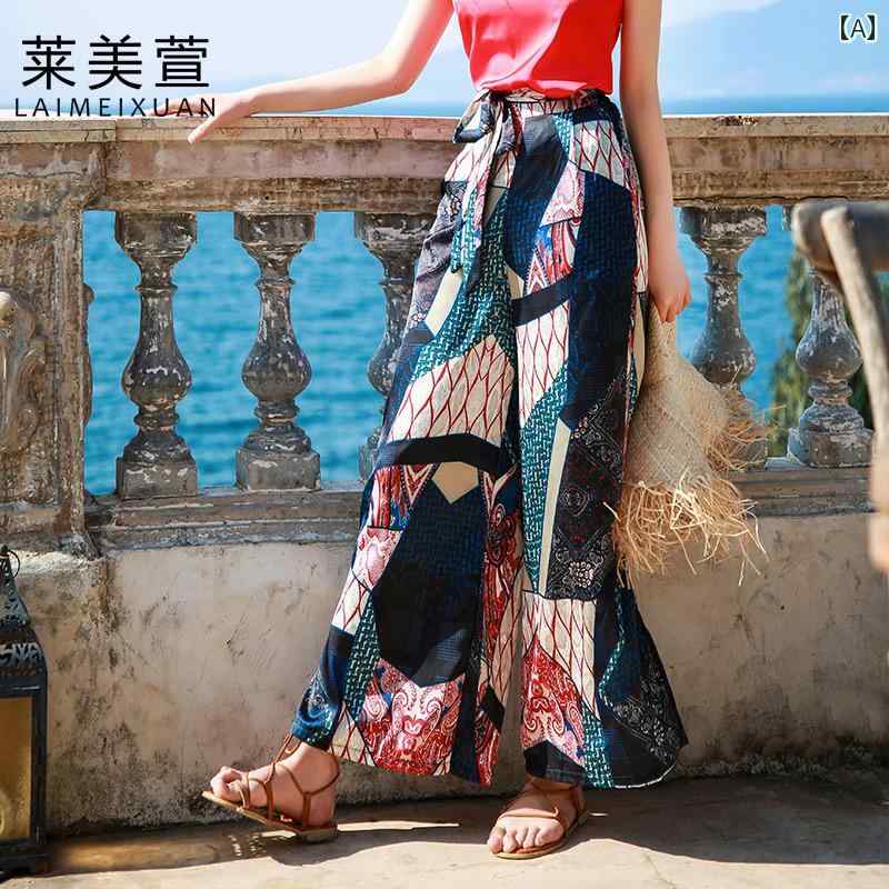 レディース パンツ リゾート ファッション タイ エスニック 海辺 女性用 ビーチ ボヘミアン ワイド レッグ スーツ ゆったり ロング