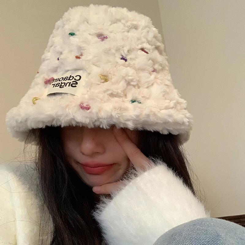 レディース 秋 冬 帽子 フィッシャーマン ハット 暖かい 厚手 ぬいぐるみ 大きい 白い バケット ハット