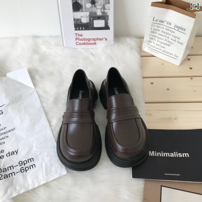 レディース シューズ 韓国 オルチャン ローファー 汎性 高さ 黒 カレッジ 厚 小さめ 革靴