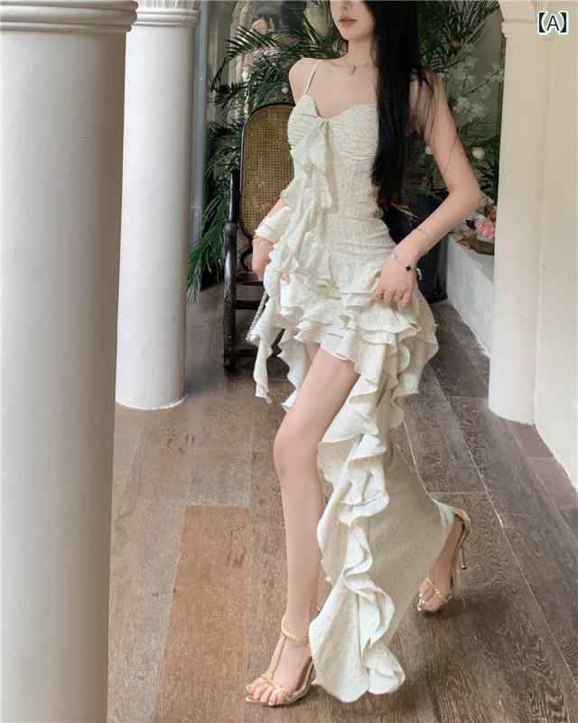 レディース 花柄 ワンピース リゾート ワンピ 女性用 サスペンダー ドレス 軽量 贅沢 ハイエンド ロイヤル シスター フリル 不規則 ウエスト スリム スカート