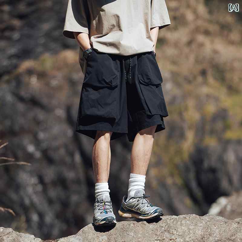 ハーフパンツ メンズ 夏 薄手 メンズ マルチポケット カーゴパンツ レトロ トレッキングパンツ 山登り ミディアムローウエスト ミドルパンツ 五分丈パンツ カジュアル