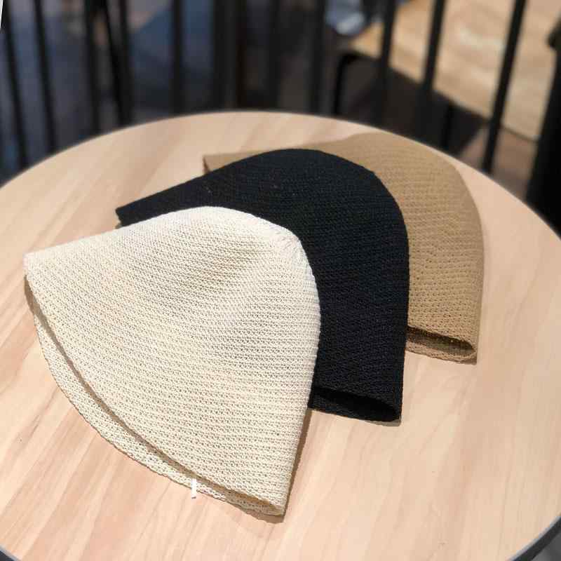 帽子 韓国 ソリッドカラー ニット バケット フィッシャーマンハット レディース 夏 通気性 日焼け防止 ..