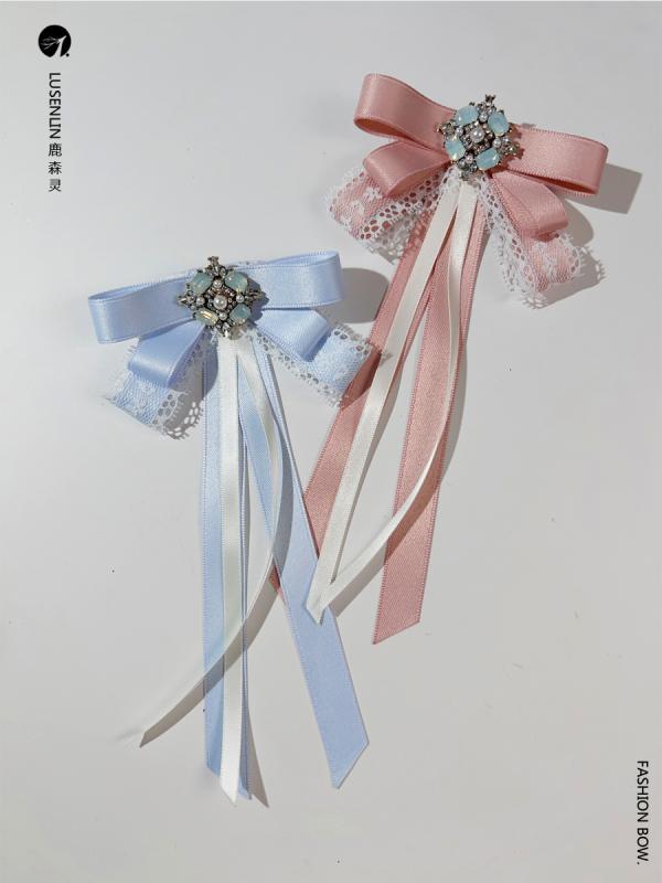 蝶ネクタイ おしゃれ 夏 フレンチ レース ブルー ピンク グリーン シャツ リボン ブローチ アクセサリー レディース