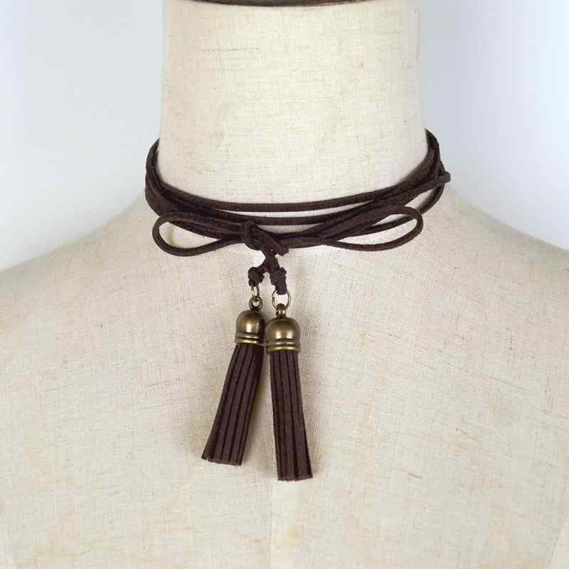 アクセサリー レディース チョーカー かわいい 首飾り コーヒーブラウン タッセル イミテーション レザー ロープ 多層 チョーカー カラー ネックレスブレスレ...